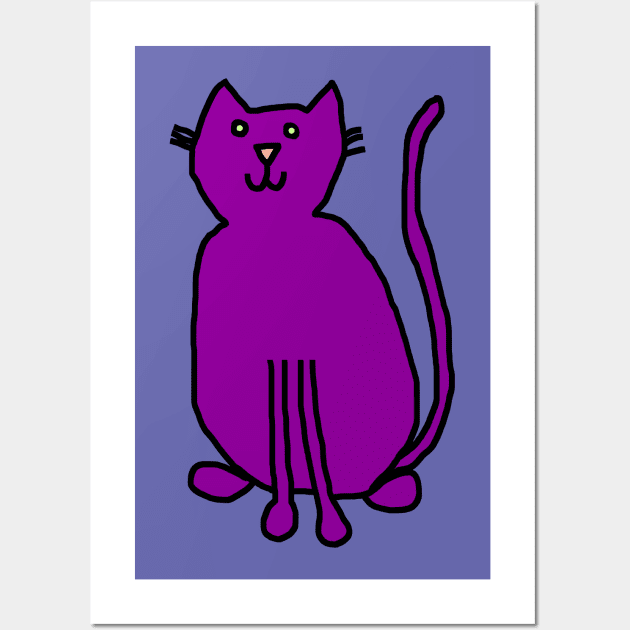 Purple Cat Minimal Line Drawing Wall Art by ellenhenryart